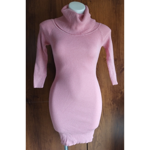Excellentop Dresses & Skirts - Pink Ribbed Bodycon Turtleneck Mini Dress
